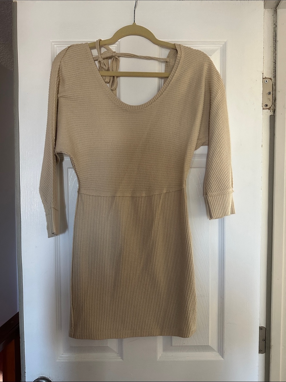 Kimchi Blue Beige Ribbed Scoop-Back Mini Dress